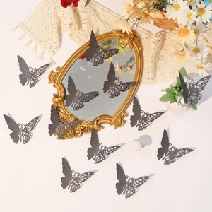 3D hollowed black glitter butterfly wall stickers set for elegant home and wedding decoration