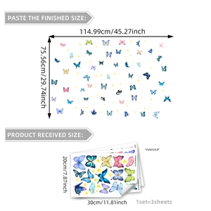 Stickers muraux papillon bleu lumineux et étoiles pour chambre d'enfant, lot de 3 feuilles