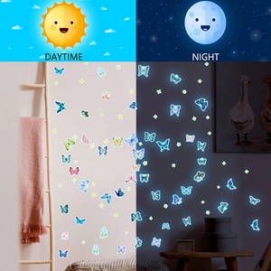 Stickers Muraux Papillon Étoile Lumineux Brille Dans Le Noir Décalcomanies En PVC Pour Chambre D'Enfant Salon Décoration Murale Ensemble