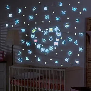 Stickers muraux phosphorescents papillon bleu et étoile pour déco chambre d'enfant