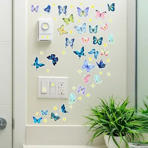 Stickers muraux papillon bleu et étoile lumineuse pour déco créative de chambre d'enfant