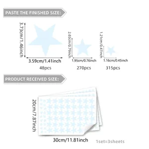 DIY glow in the dark blue star wall stickers with size details for kids room decoration