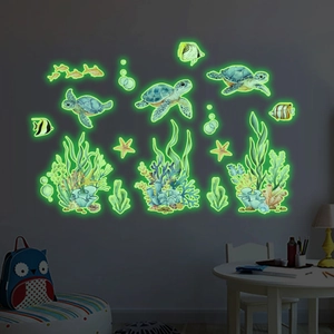 Luminous ocean sea turtle wall stickers for kids bedroom decor glowing in the dark