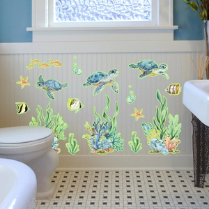 Glow-in-the-dark ocean sea turtle wall stickers set with tropical fish for home decor