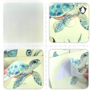 Detail of waterproof watercolor sea turtle wall sticker showing front design and back peeling