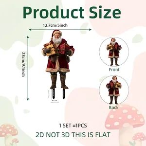 Size specifications for flat 2D Santa Claus PVC garden stake with front and back views