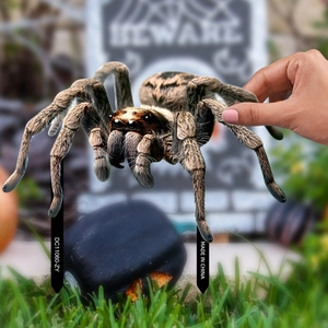 Detailed realistic brown spider garden stake decoration for outdoor Halloween lawn decor
