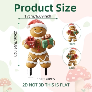 2D Christmas gingerbread man garden stake yard decoration with 3D printing effect