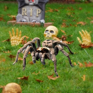 Realistic large Halloween spider prop with brown hairy texture for yard outdoor decoration