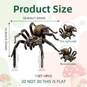 Detailed dimensions of 2D Halloween spider garden stake with front and back view labels