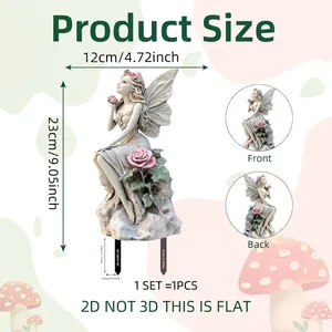 Detailed size chart of the 2D green elf garden stake showing 23cm height and 12cm width