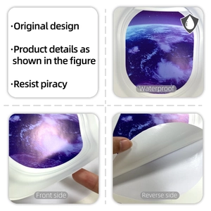 Detail of waterproof airplane window planet wall sticker with front and back views