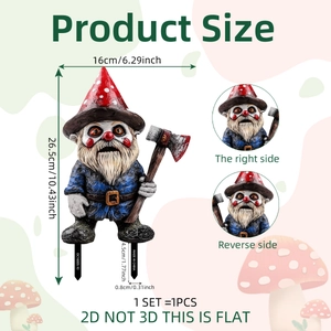 Detailed dimension guide for 2D vintage horror gnome garden stake Halloween decoration