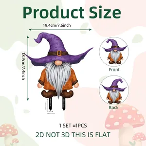 Maattabel voor 2D platte PVC tuinhek, Halloween kabouter met paarse toenaarshoed