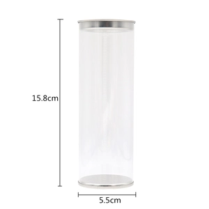 Transparente PET Make-up Puff Box mit silbernen Metalldeckeln, 15,8 cm hoch und 5,5 cm breit