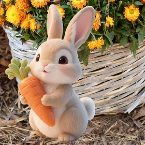 Cartoon rabbit garden stake holding a carrot, decorative PVC animal statue for outdoors