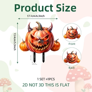 Gedetailleerde afmetingen van een 2D PVC Halloween-pompoensteker voor gazondecoratie