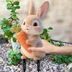 Detailed garden stake featuring a cute bunny with carrot and textured fur details