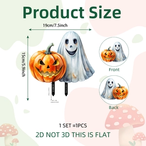 2D Halloween tuinsteker met pompoen en spook ontwerp inclusief maatinformatie