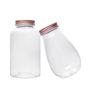 Transparent PET Plastic Storage Bottle With Rose Gold Metal Screw Lid Airtight Jar For Makeup Blender Desktop Organizer