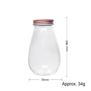 500ml transparent droplet storage bottle with rose gold metal screw cap and size labels