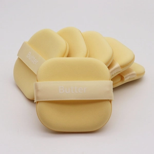 Macro view of square buttercream makeup puff with Butter ribbon and high-density foam
