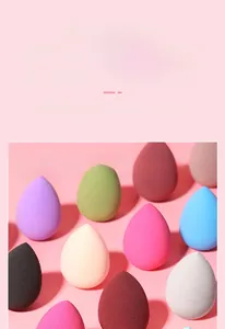 Macro view of micron-level pores on multicolored teardrop makeup sponges for even release