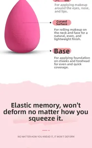 Detailed view of rose pink makeup sponge showing tips for dry and wet application usage