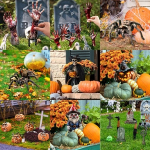 Halloween Garden Stake Decor Flat Plastic Zombie Hands Pumpkin Tombstone Spider Outdoor Yard Party Scary Mood Props