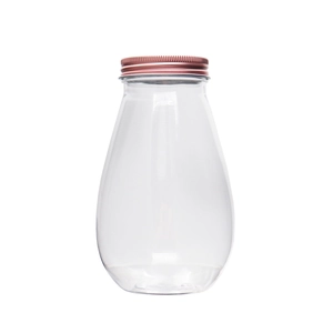 Transparent 500ml pear-shaped beauty sponge storage jar with rose gold metal screw cap