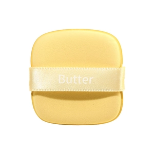 Yellow butter acrylic cushion puff in a square shape with a soft ribbon handle