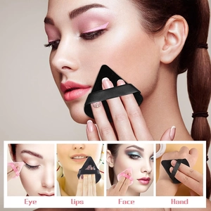 Set de borlas de maquillaje triangulares para cara y ojos con textura aterciopelada
