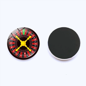 Detail showing the roulette wheel crystal glass magnet with black magnetic backing