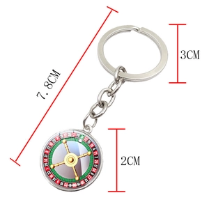 Porte-clés roulette de casino en métal argenté avec cadran rouge vert noir 7,8cm