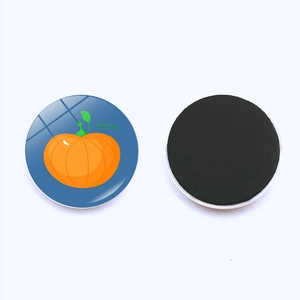 Imán de nevera redondo de cristal con diseño de calabaza y reverso magnético flexible