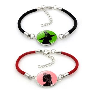 Braided Rope Bracelet With Alloy Glass Witch Princess Silhouette Charm Adjustable For Women Halloween Style Jewelry