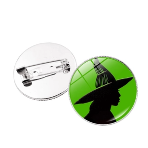 Broche Ronde Silhouette de Sorcière et Couronne de Princesse Dôme en Verre Badge en Alliage Bijoux de Mode pour Femmes Cadeau d'Halloween