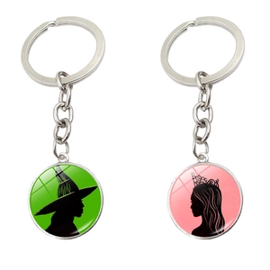 Porte-clés Rond en Alliage de Zinc et Verre Silhouette Sorcière Princesse Pendentif Décoratif pour Femmes Cadeau de Halloween