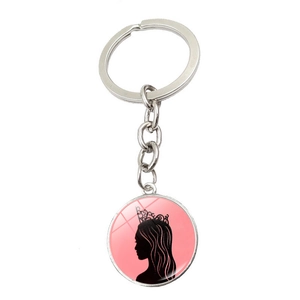Porte-clés Wicked élégant avec pendentif cercle rose et silhouette de couronne noire