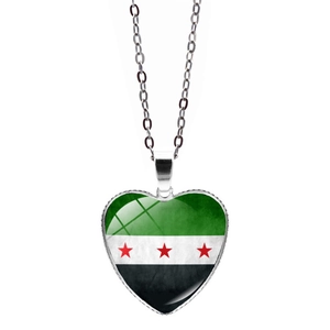 Syrian flag heart shaped pendant necklace in silver metal finish for daily wear
