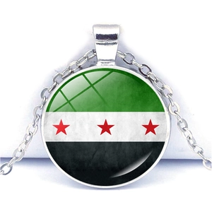 Syria Revolution Flag Pendant Necklace Glass Cabochon Zinc Alloy Fashion Jewelry For Men And Women