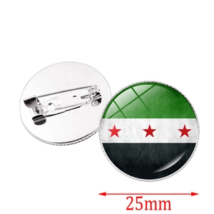 Insigne drapeau syrien rond 25mm de diamètre avec base en métal et épingle arrière