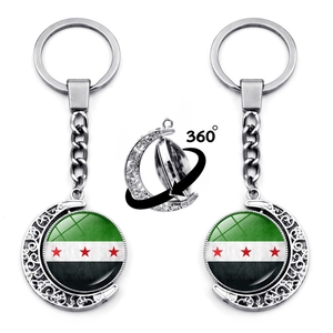Syria Flag Keychain Zinc Alloy Glass Cabochon Rotating Pendant Syrian National Flag Accessory Souvenir Gift