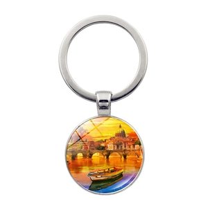 Makroaufnahme des Venedig-Sonnenuntergang-Ölgemälde-Glasdom-Schlüsselanhängers aus Legierung