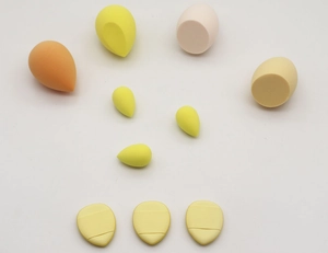 Detailed set of diverse makeup sponges in various shapes and vibrant colors