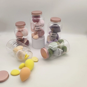 10-piece makeup sponge set with rose gold lids and multicolored blending sponges