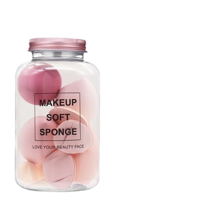 10pcs makeup sponge set in transparent bottle with pink teardrop and cut-surface sponges