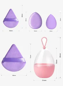 Size chart showing exact dimensions for makeup sponges and egg-shaped storage case