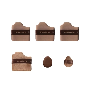 Detailed set of 6 chocolate cushion puffs including sponge and plush textures