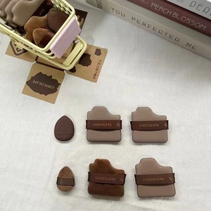 6-piece chocolate cookie makeup puff set with plush textures and thumb sponges
